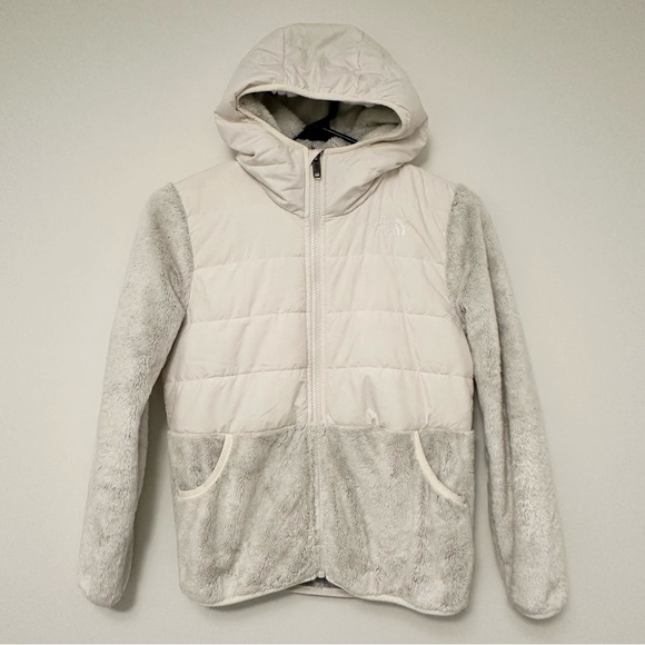 The North Face Girls MashUp Sherpa Hooded Full Zip Fleece Size 12 Large Grey Wh - Picture 1 of 6